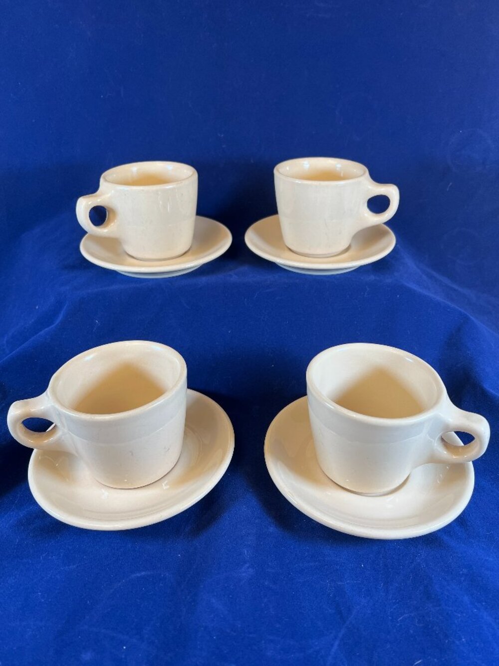 Set of 4 VTG Buffalo China Restaurant Ware  Tan Coffee Cups & Saucer Made In USA